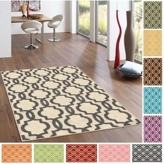 Kapaqua Fancy Moroccan Trellis Non-Slip Area Rug Rubber ...