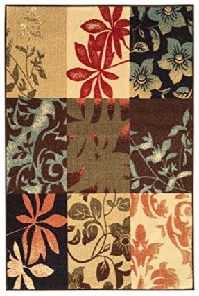 Kapaqua Rubber Back Non-Slip Italian Floral Panel Boxes Brown Multicolor Rugs and Runners - Rana Collection Kitchen Dining Living Hallway Bathroom Pet Entry Rugs