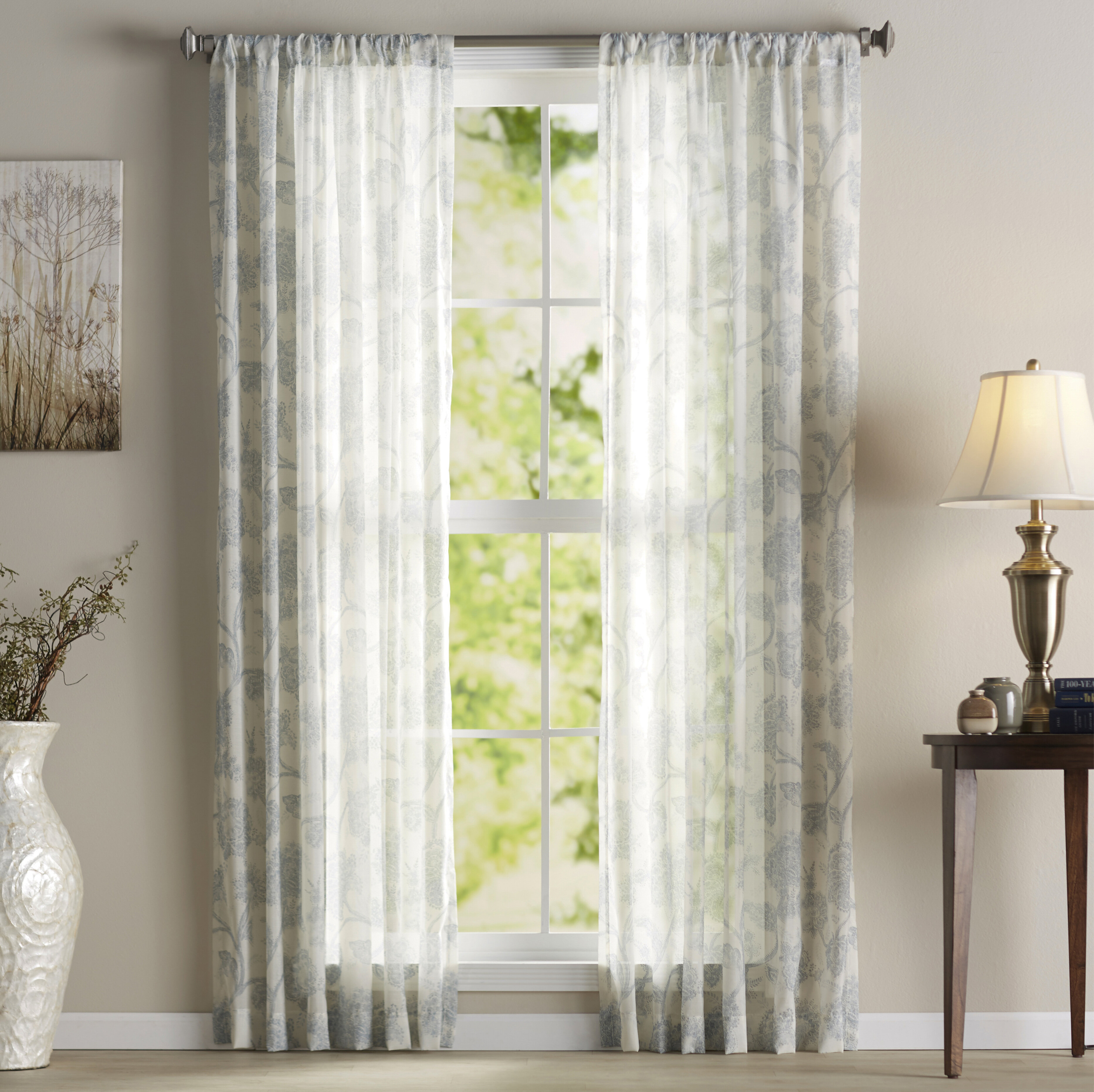 Keystone Nature/Floral Sheer Rod Pocket Single Curtain Panel