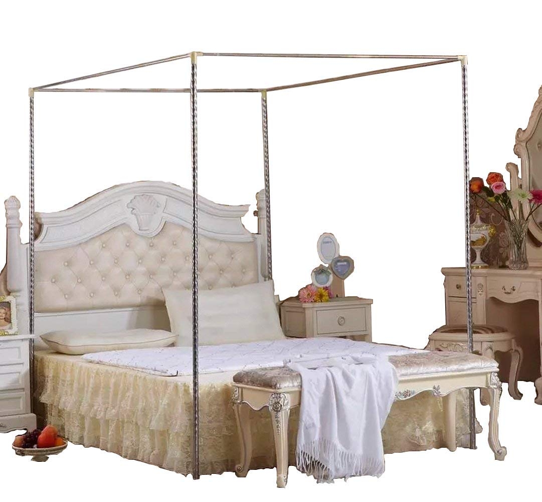 Foreate Canopy Bed Frame Stainless Steel Full Size Bed Canopy Frame & Bed Poles Fit for Four-Corner Bed and Mosquito Curtains Full 