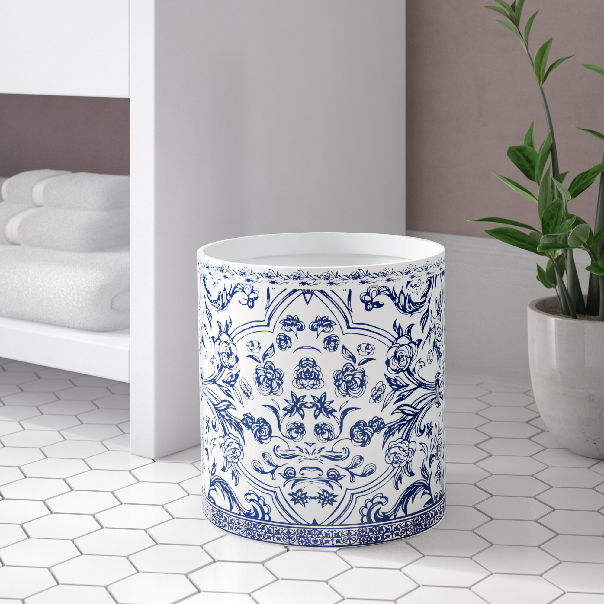 Kit Porcelain Blue & White Waste Basket