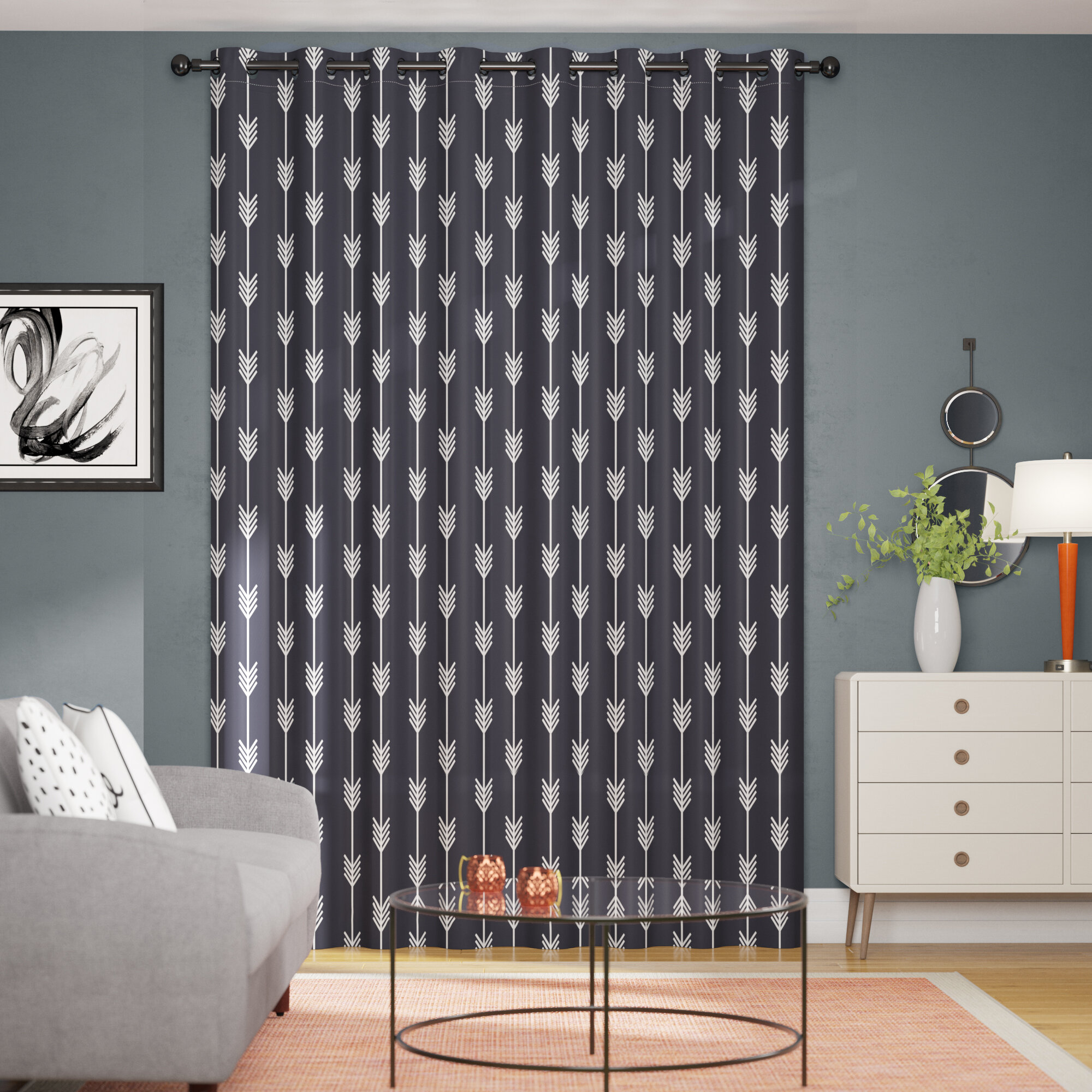 Lasher Geometric Polyester Blackout Thermal Single Curtain Panel