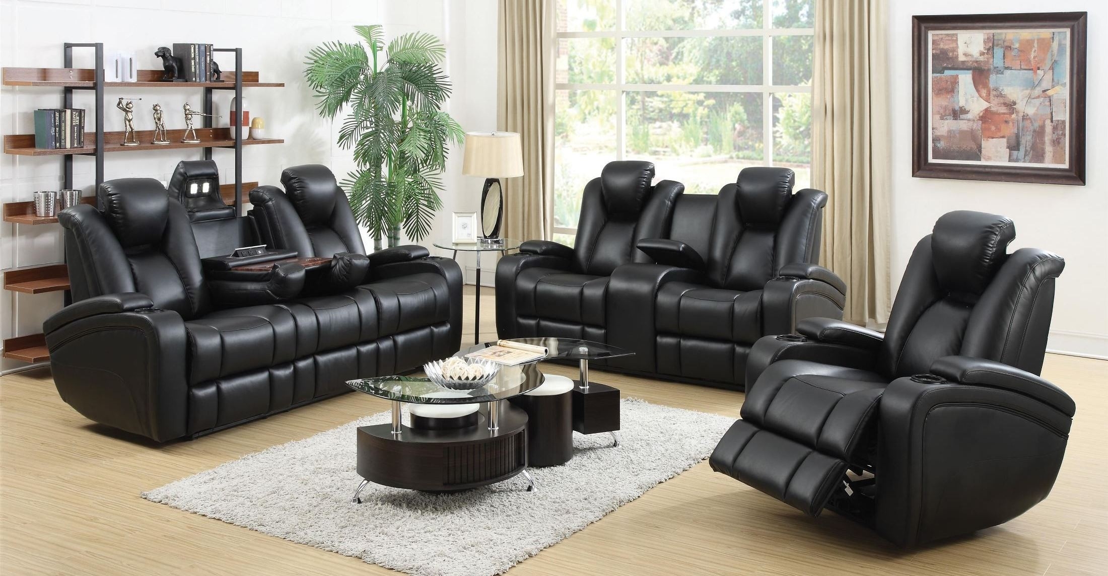 Reclining Sofa With Drop Down Table, Leather Couch Loveseat Recliner Set