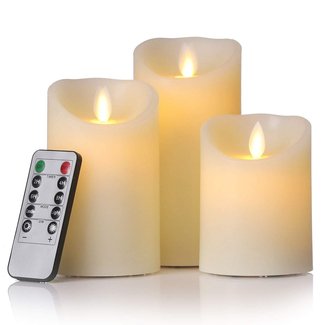LECANI Flameless Candles Set of 3 (4" 5" 6"), Real Wax LED Flickering Pillar Candles, Battery Operated Candles with Timer and Remote Control for Wedding, Birthday and Party Decoration.(Ivory White)