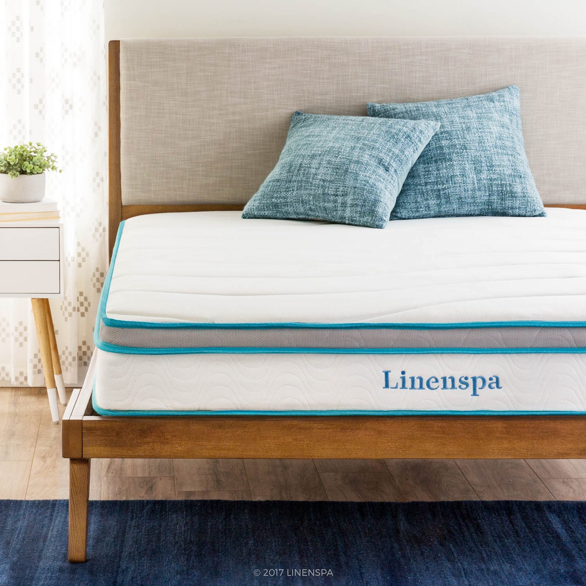 Linenspa 8 Inch Memory Foam and Innerspring Hybrid Mattress with Linenspa 14 Inch Folding Platform Bed Frame - Twin XL