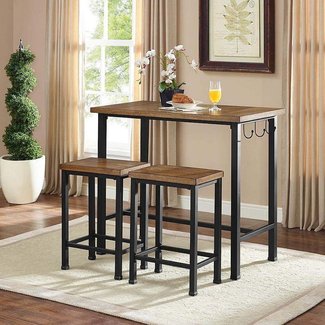 Linon Home Decor Products Pub Table Bar Set 2 Stools Chairs 3 Piece Kitchen Breakfast Nook Dining Bistro