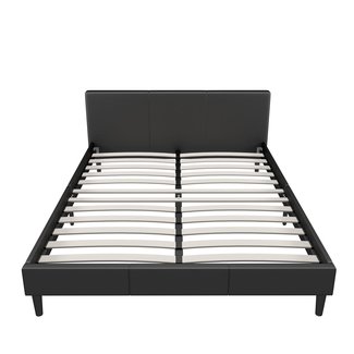 Manhattan Queen Bed Frame | Modern Style Low Profile Headboard + Platform Bedframe | Upholstered Bedroom Mattress Furniture + Soft Wood Footboards, Wooden Slats, Box, and Size Support Legs Included