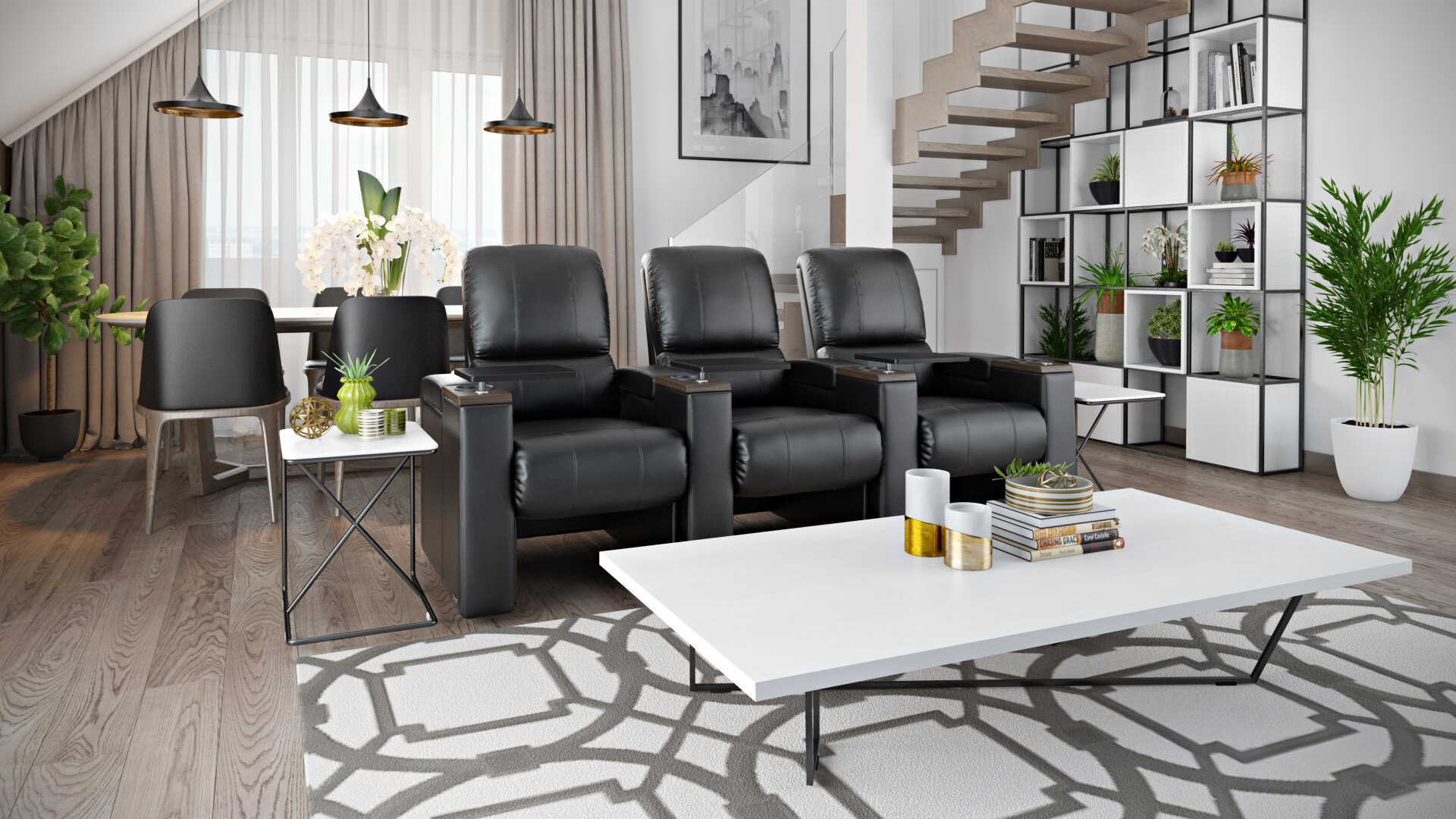 Manual Rocker Recline Home Theater Sofa (Row of 3)