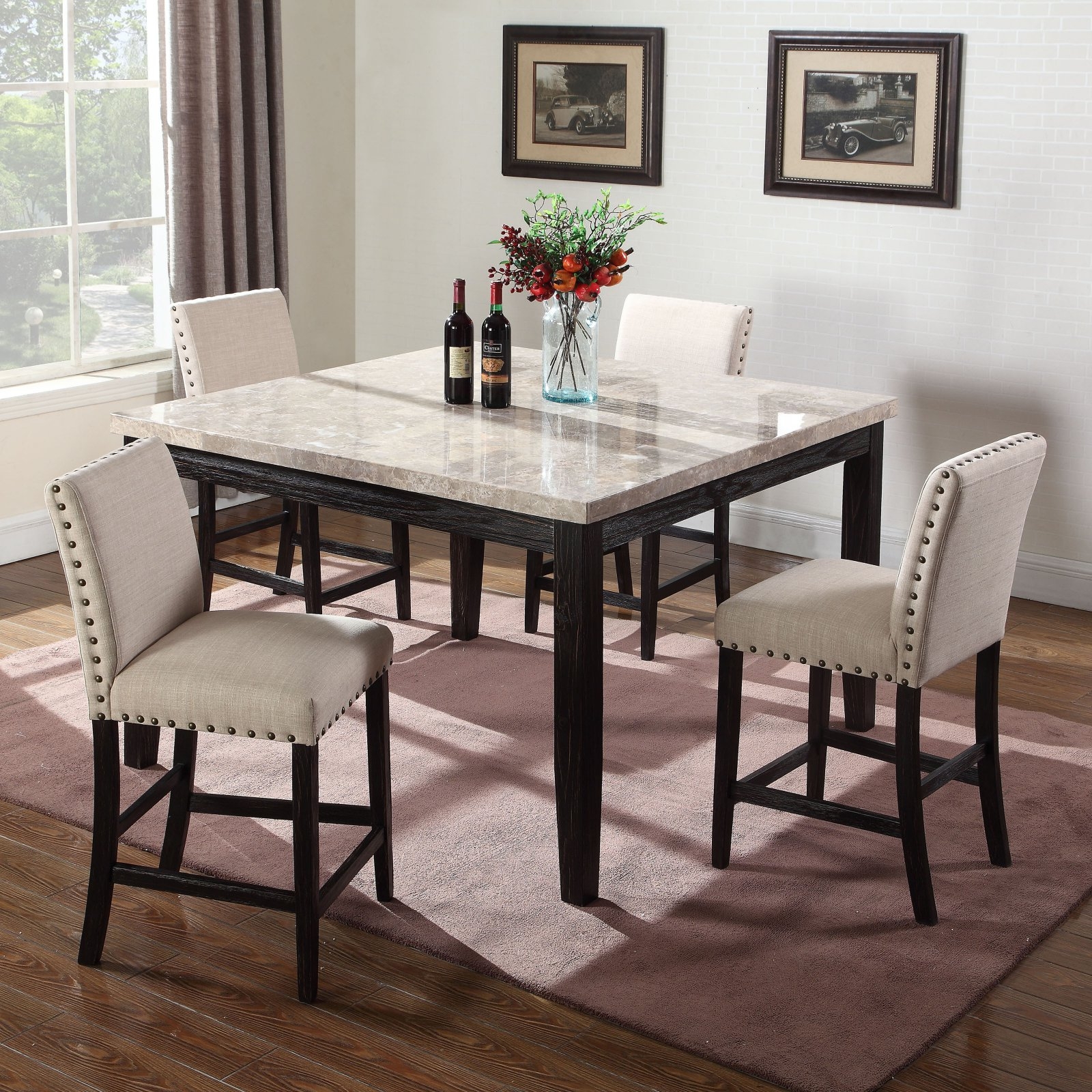 faux white marble top dining table set