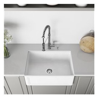 Matte Stone 27" L x 18" W Farmhouse Kitchen Sink with Faucet