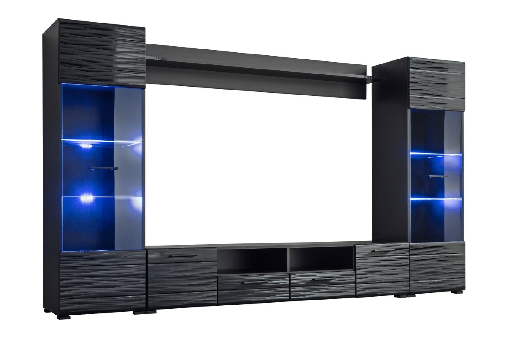 Meble Furniture & Rugs Modica Modern Entertainment Center Wall Unit with Blue LED Lights 65" TV Stand