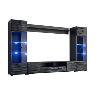 Meble Furniture & Rugs Modica Modern Entertainment Center Wall Unit with Blue LED Lights 65" TV Stand