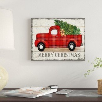'Merry Christmas-red Truck' Graphic Art Print on Canvas