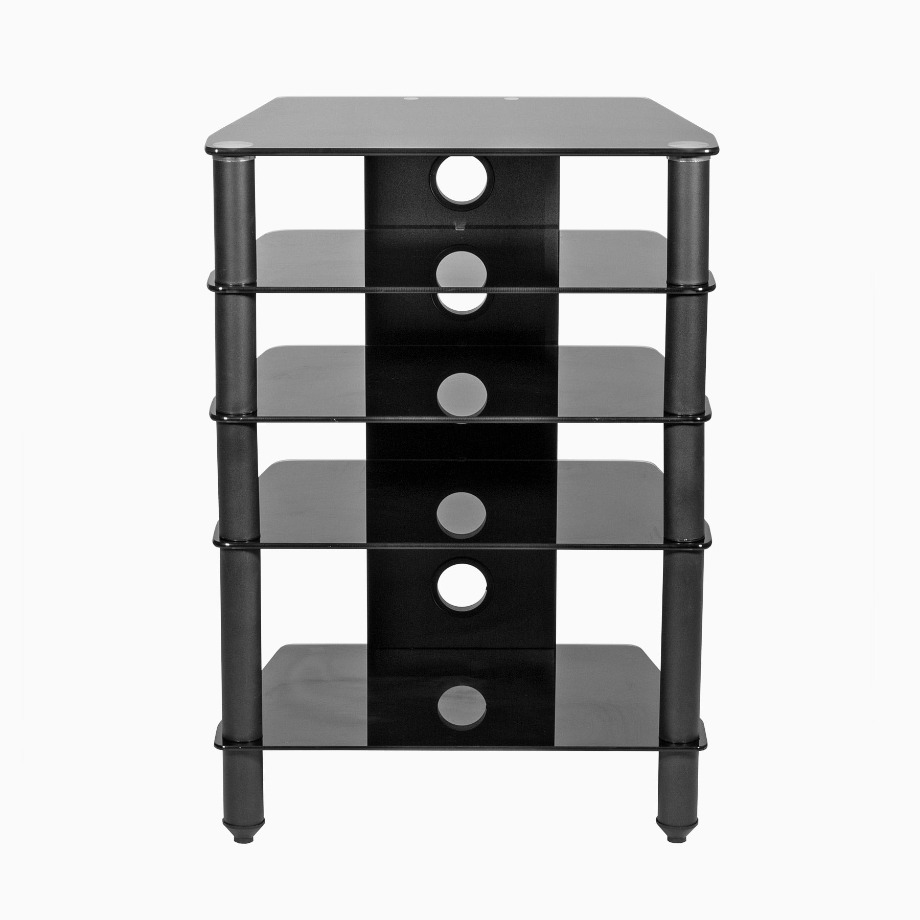 Media Component Stand Audio Cabinet with Glass Shelf Entertainment Center Black 