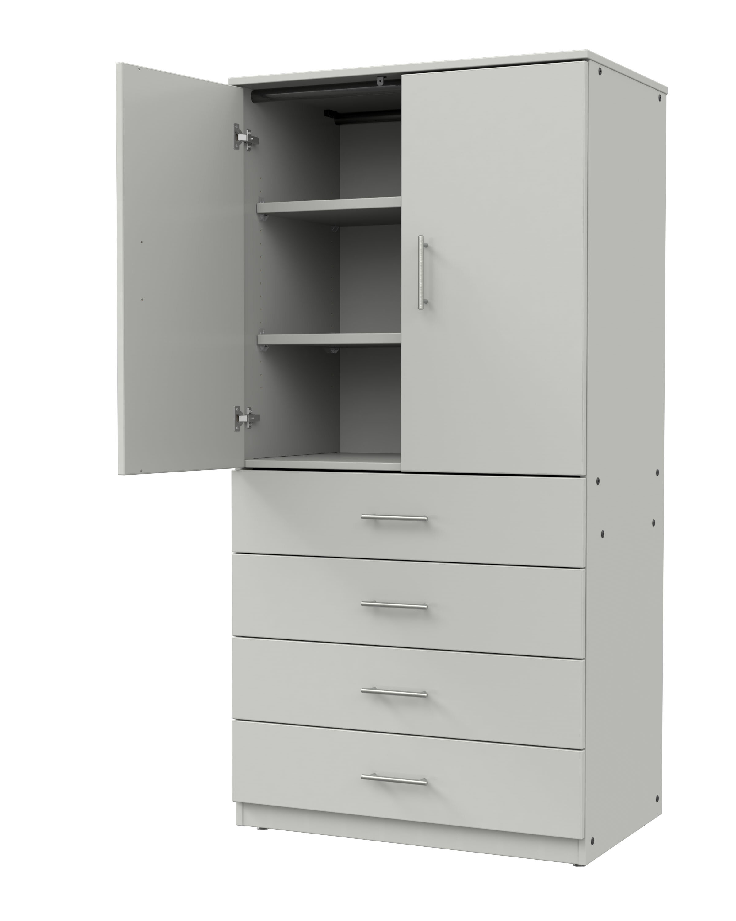 Modern Tall White Storage Cupboard with 3 Doors and 2 Drawers Bedroom Furniture 