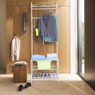 New Entryway Metal Storage Shoe Bench with Coat Rack, 3