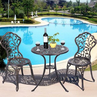 New Outdoor Patio Furniture leaf Design Cast Aluminum Bistro Set Antique Copper