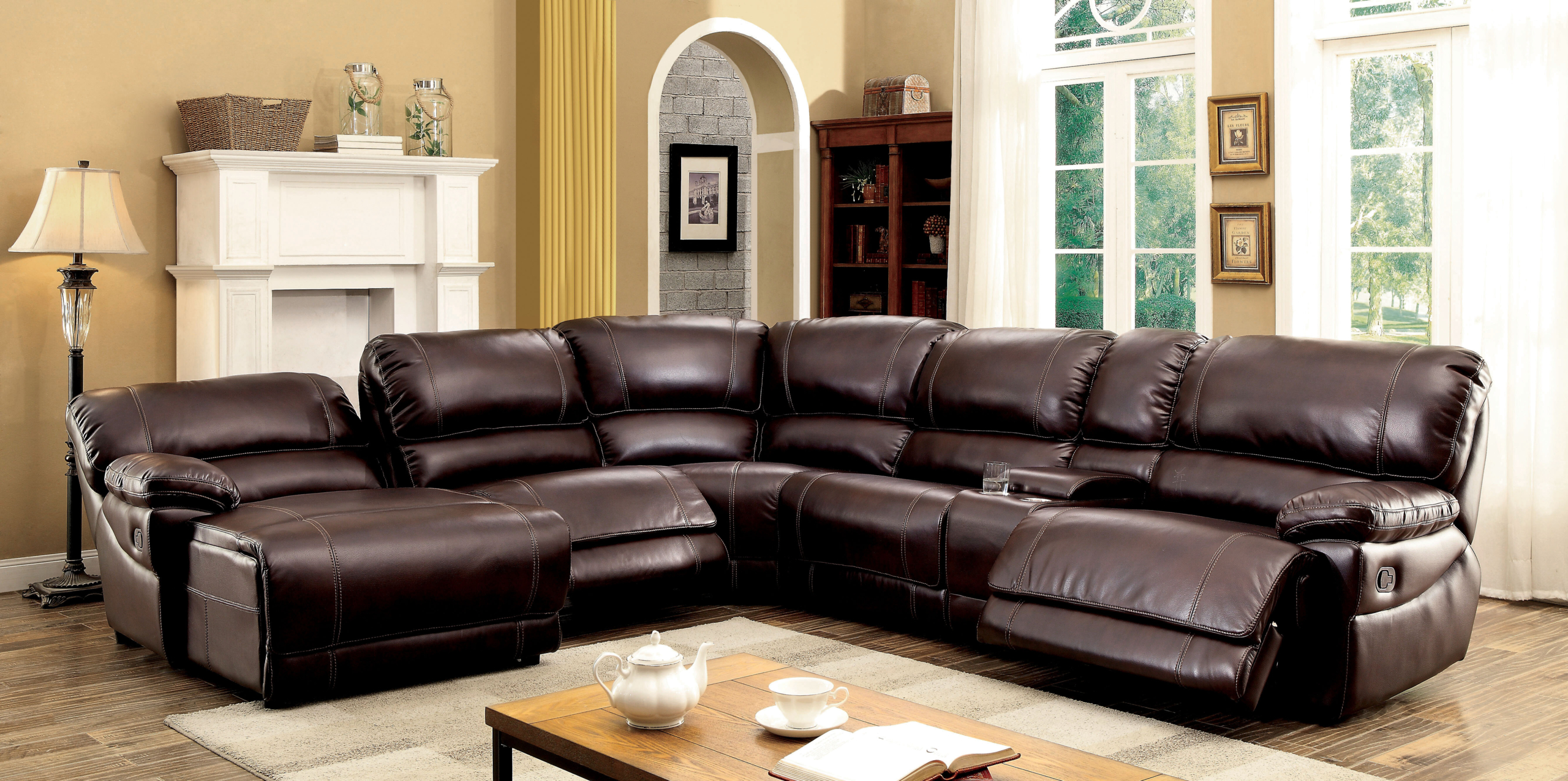 Sectional Sofas With Recliners And Cup, Leather Reclining Sectional With Cup Holders