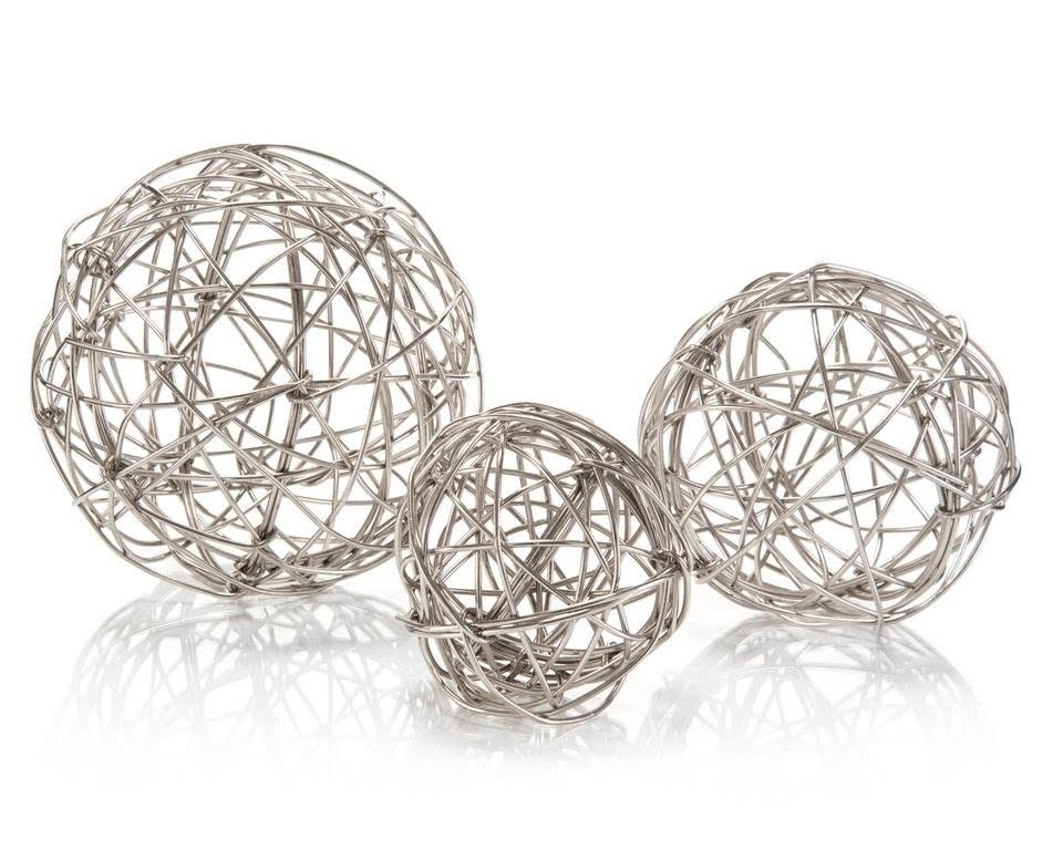 Nickel Wire Ball 3 Piece Sculpture Set