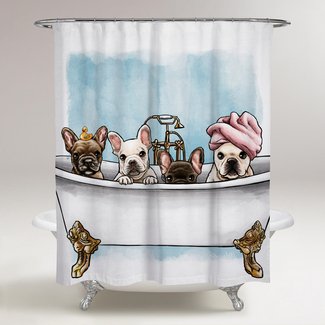 Oakledge Frenchies in The Tub Single Shower Curtain