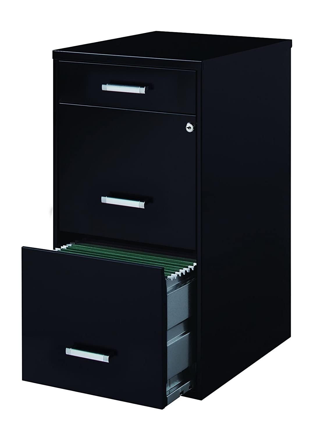 2-Units Office Dimensions 18 Deep 3 Drawer Metal File Cabinet Organizer with Pencil Drawer Black