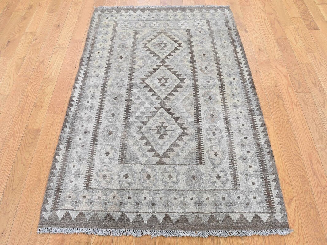 One-of-a-Kind Perego Undyed Reversible Handmade Kilim 3'3" x 5'2" Wool Brown/Gray/Beige Area Rug
