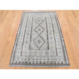 One-of-a-Kind Perego Undyed Reversible Handmade Kilim 3'3" x 5'2" Wool Brown/Gray/Beige Area Rug