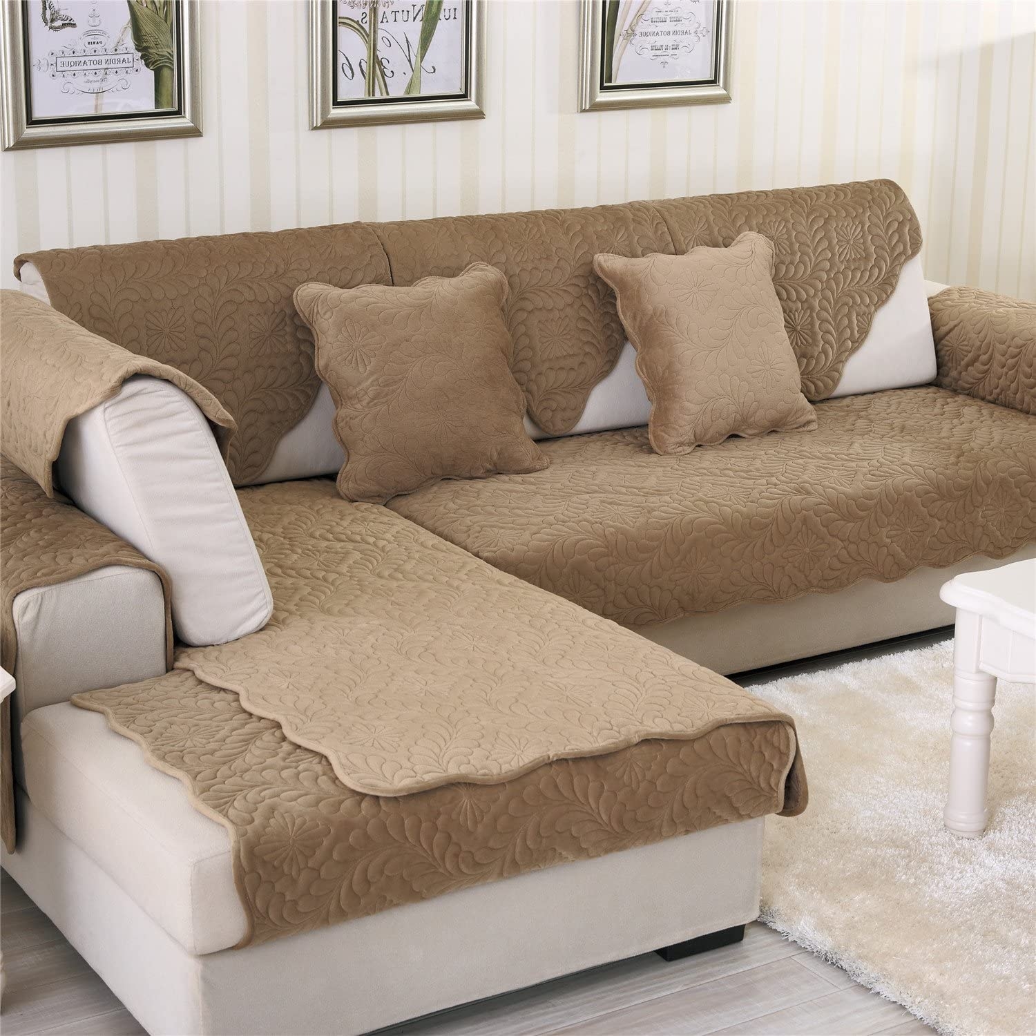 BROWN Quilted Sofa Arm Chair Settee Pet Protector Slip Covers Furniture Throws 