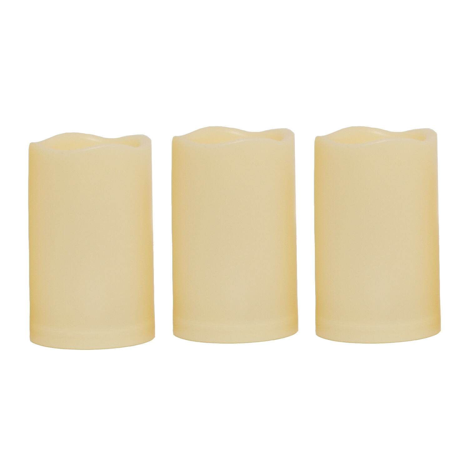 Outdoor Indoor Flameless Candles with Timer by iZan Waterproof Plastic Realistic Flickering Battery Operated LED Pillar Candles Long Lasting 1500 Hours Battery Life 3”x5” Waved Edge 2-Pack