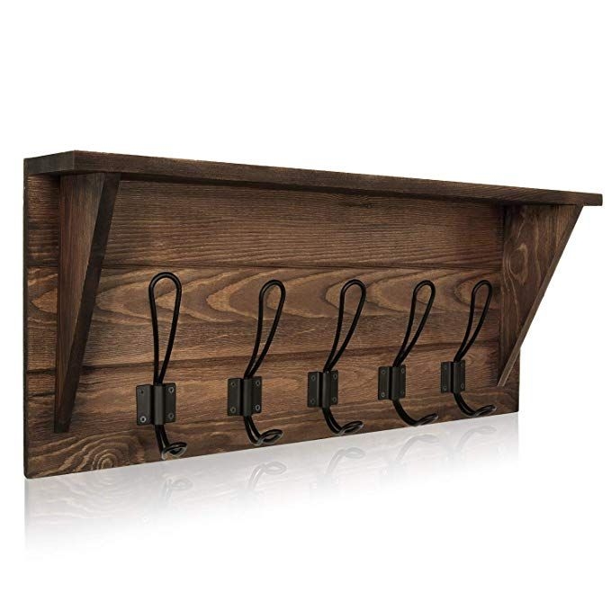 Coat Hooks with Shelf Wall-Mounted Rustic Wood Entryway Shelf with 5 Vintage ... 