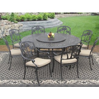 PALM TREE CAST ALUMINUM OUTDOOR PATIO 9PC SET 8-DINING ...