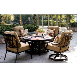 Patio Furniture Deep Seating Chat Group Cast Aluminum Fire ...