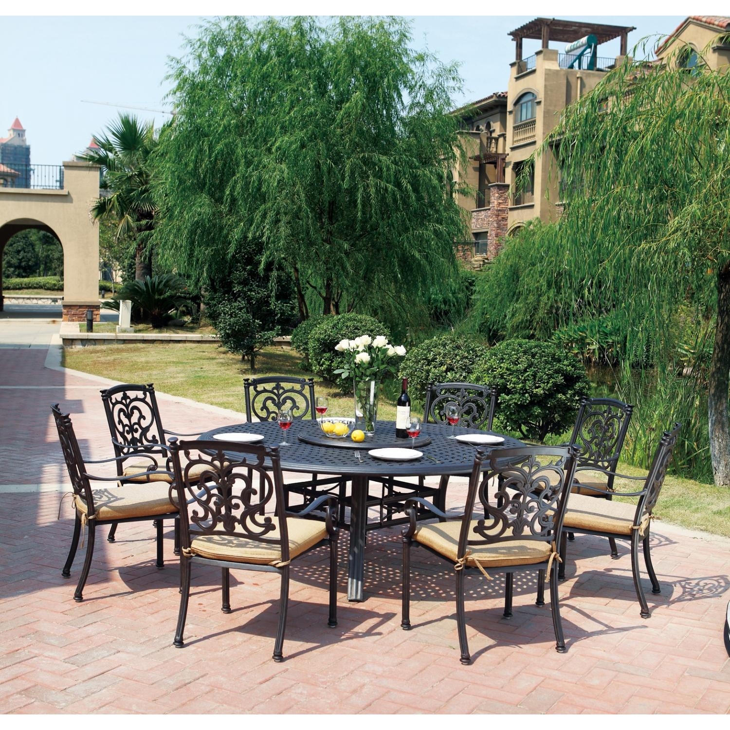 Patio Furniture Dining Set Cast Aluminum 71" Round Table ...