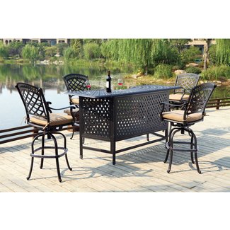 Patio Furniture Party Bar Set Cast Aluminum 82” 5pc Pub