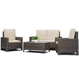 Patio Sofa Set 4 Pcs Outdoor Furniture Set PE Rattan Wicker Cushion Outdoor Garden Sofa Furniture with Coffee Table Bistro Sets for Yard