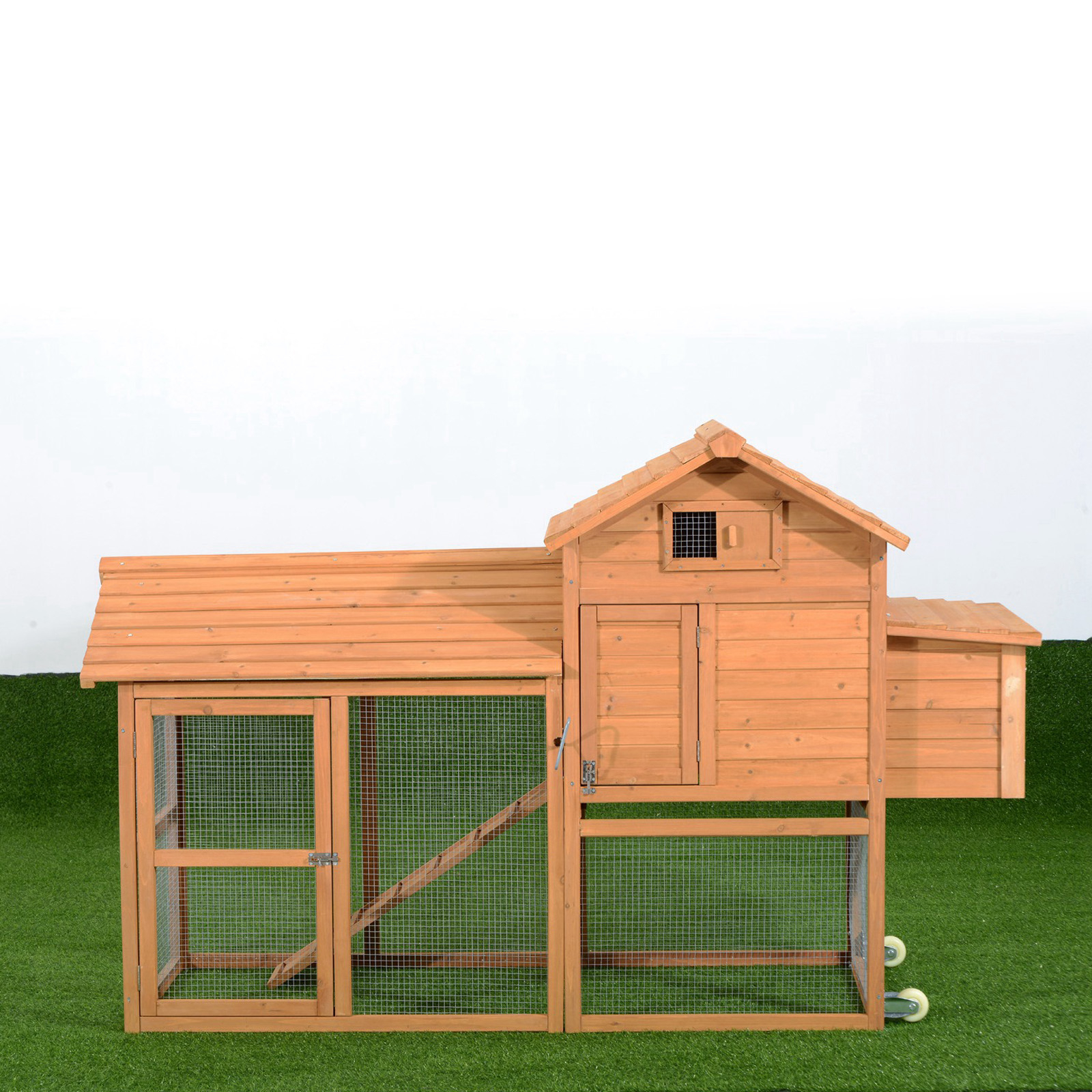 Pawhut Deluxe Portable Backyard Chicken Coop with Fenced Run and Wheels