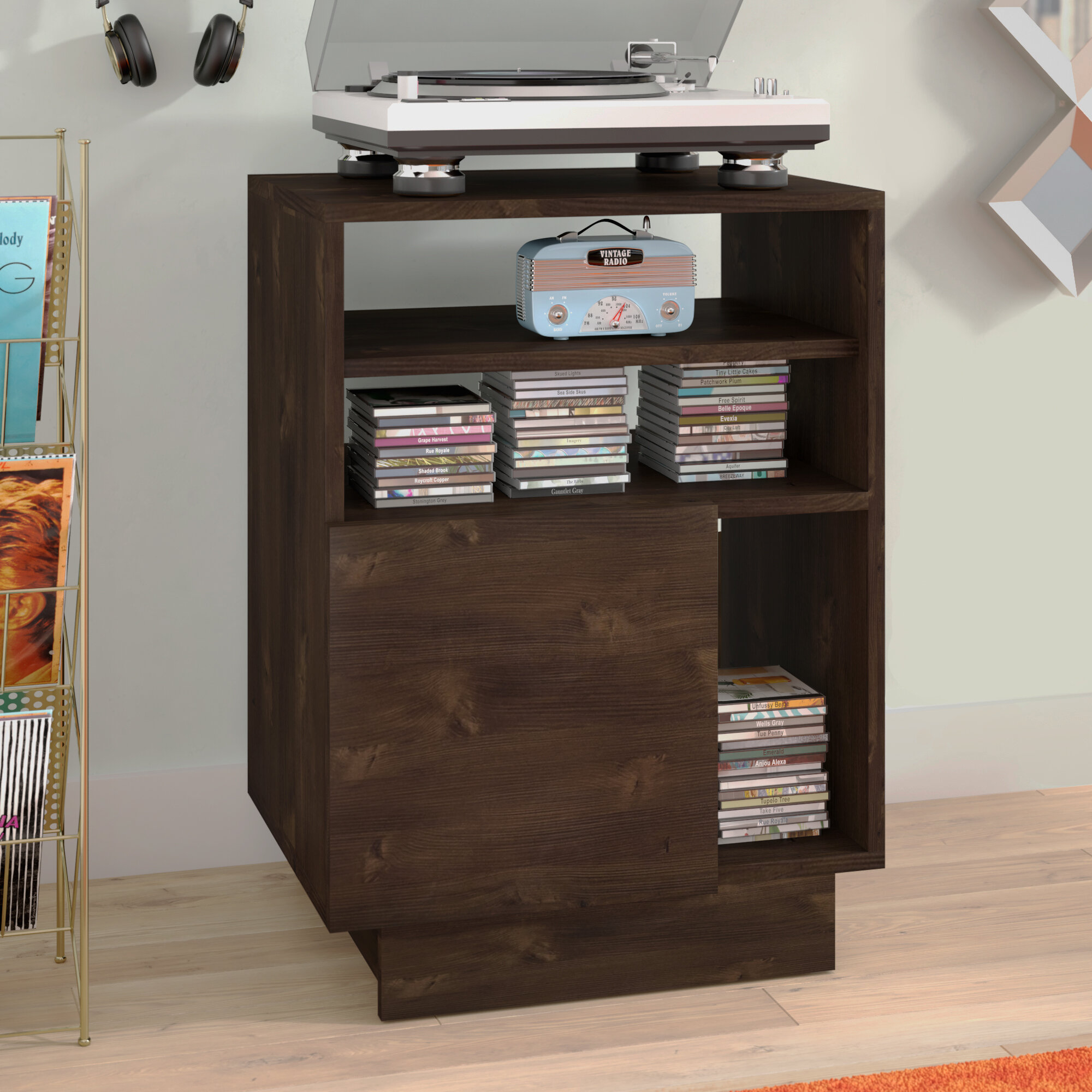 Bowery Hill Audio Cabinet Bookcase in Madison Cherry 