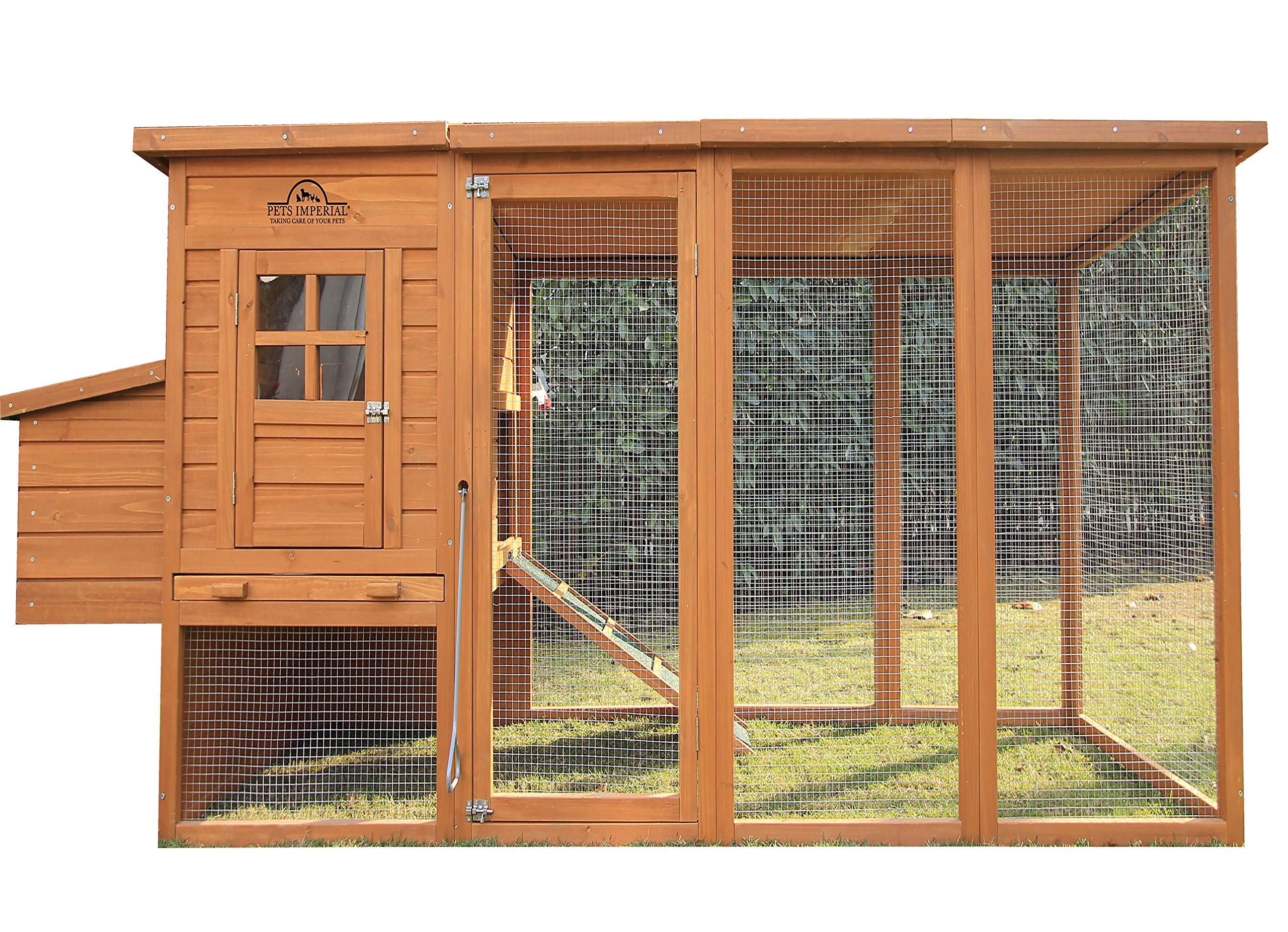 Pets Imperial Arlington Chicken Coop with Extra Long Run 8ft 2" & Asphalt Roof Suitable for 4/6 Birds Depending On Size