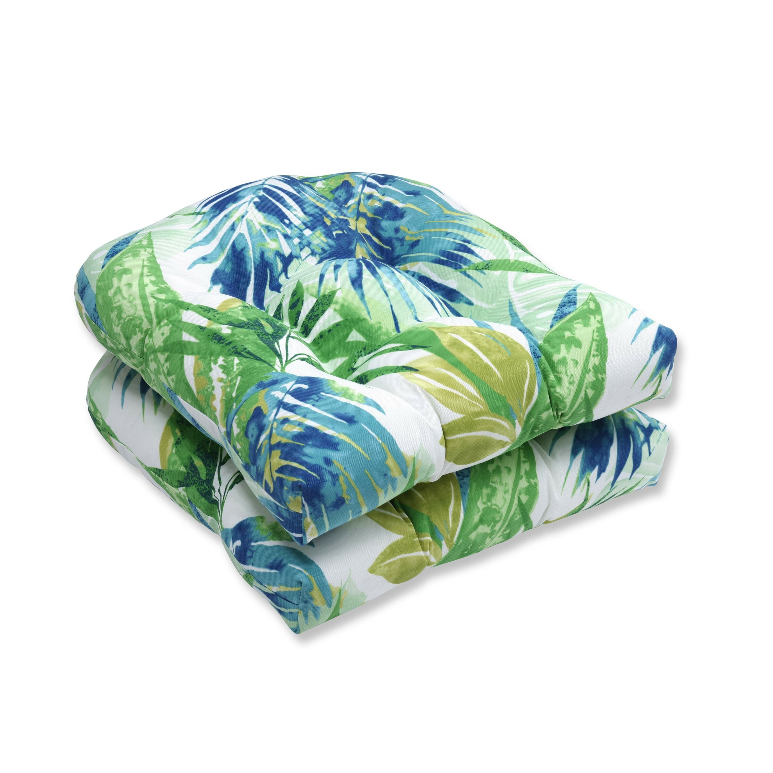 Pillow Perfect Outdoor/Indoor Soleil Wicker Seat Cushion, Set of 2 Blue/Green