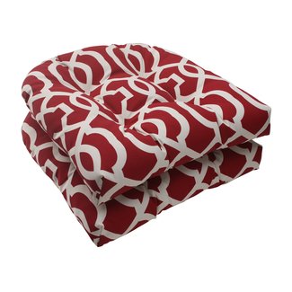 Pillow Perfect Outdoor New Geo Wicker Seat Cushion, Red, Set of 2