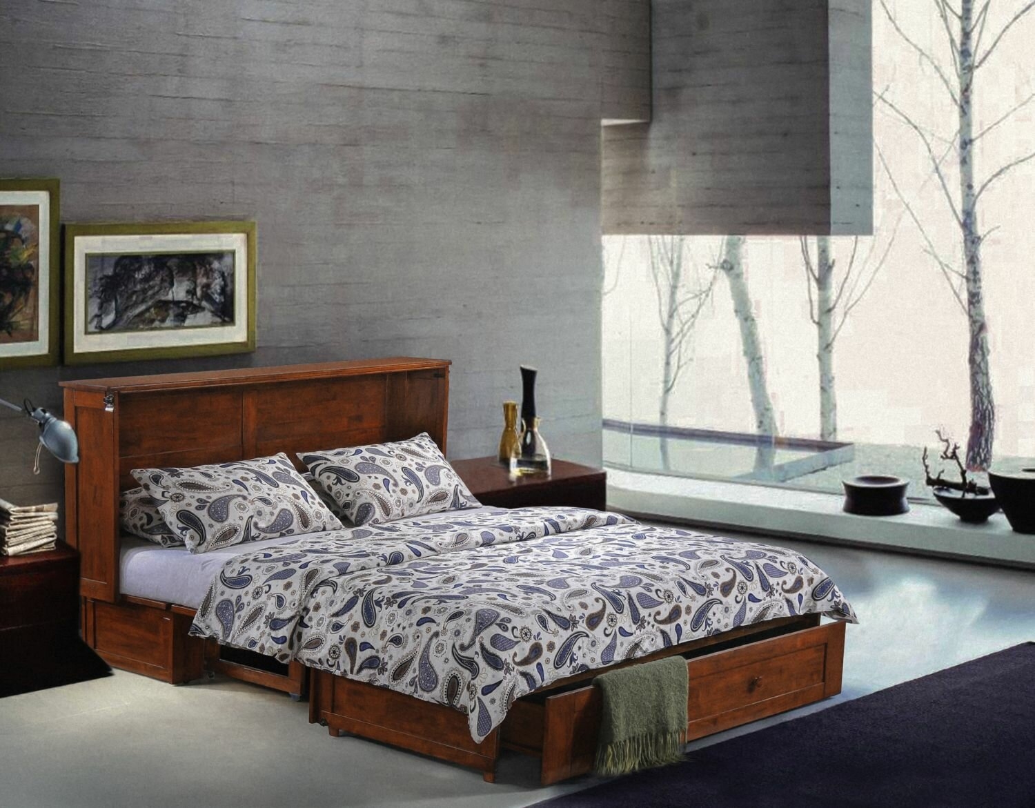 Planas Queen Storage Murphy Bed with Mattress