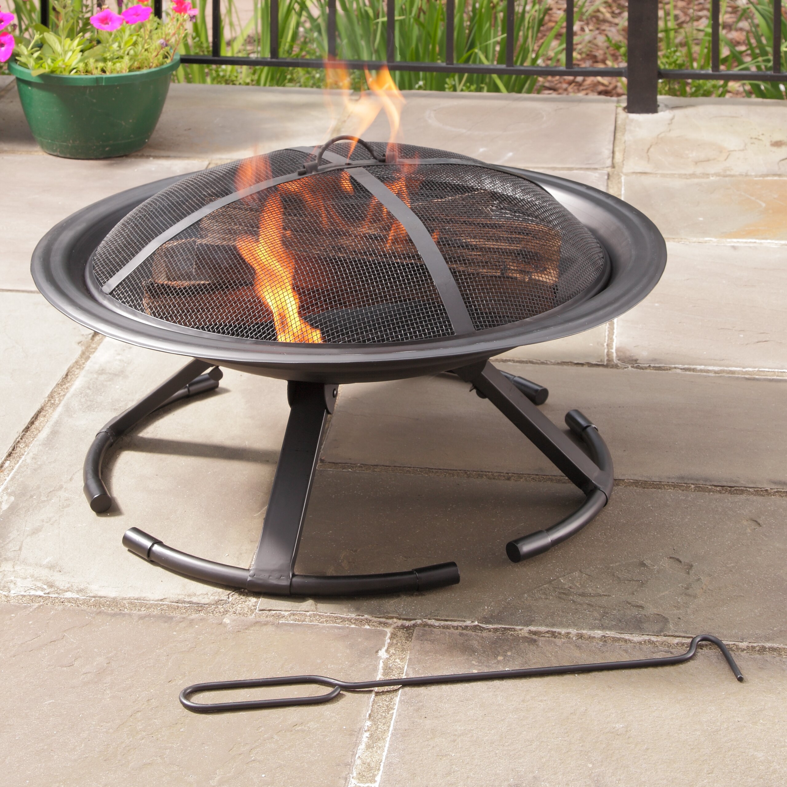 Pleasant Hearth Grab-N-Go 26 in. Circular Fire Pit with Mesh Cover