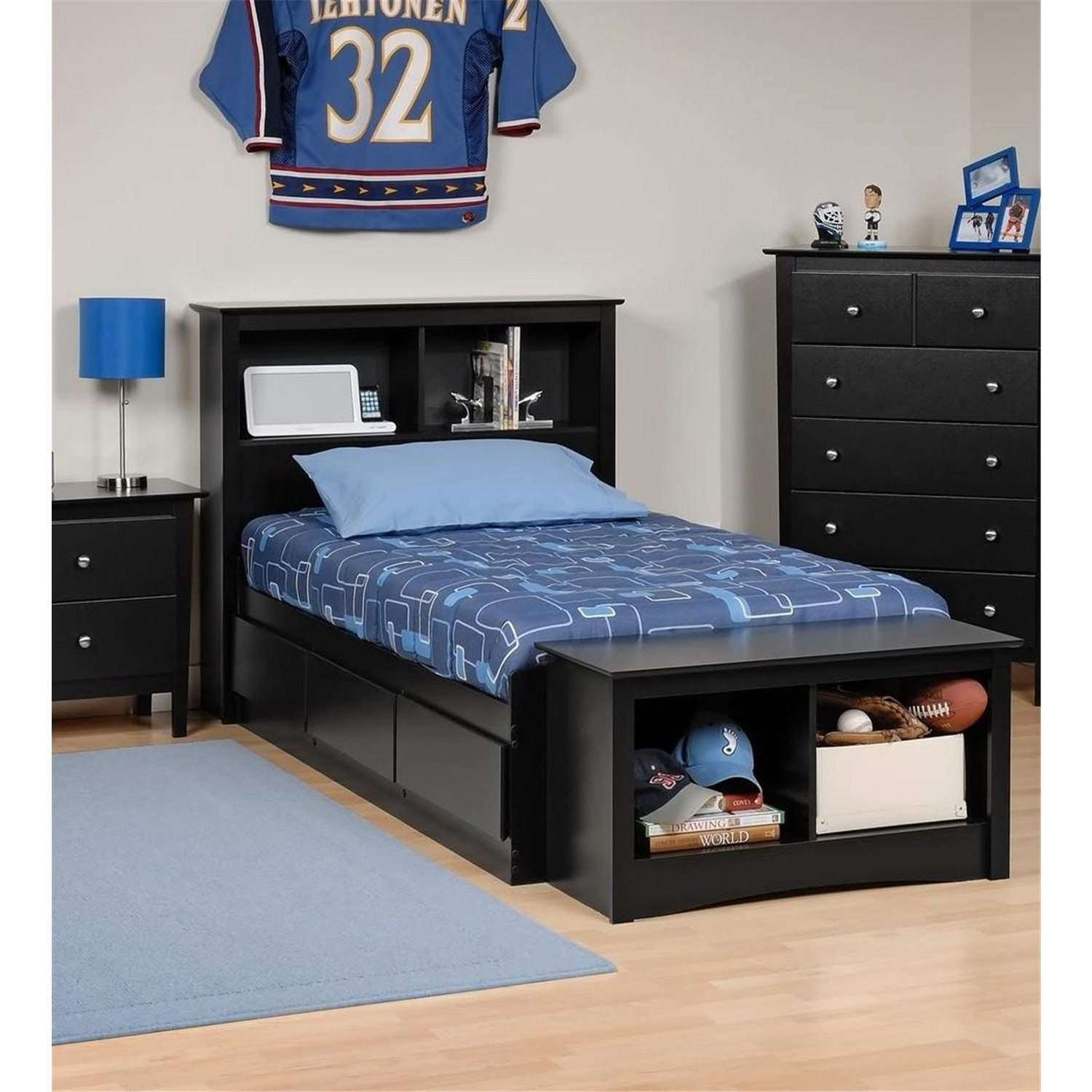 Platform Bed With Drawers Visualhunt, Twin Xl Platform Bed With Bookcase Headboard 3 Storage Drawers