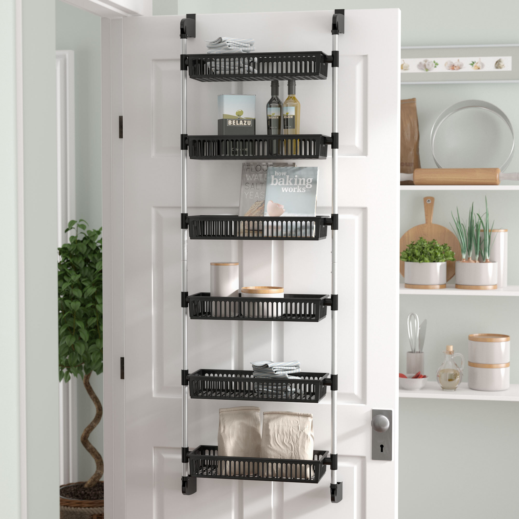 Steel Construction w/ Hooks & Screws Food Kitchen Smart Design Over The Door Adjustable Pantry Organizer Rack w/ 5 Adjustable Shelves White Misc Item for Cans Small 51 Inch 