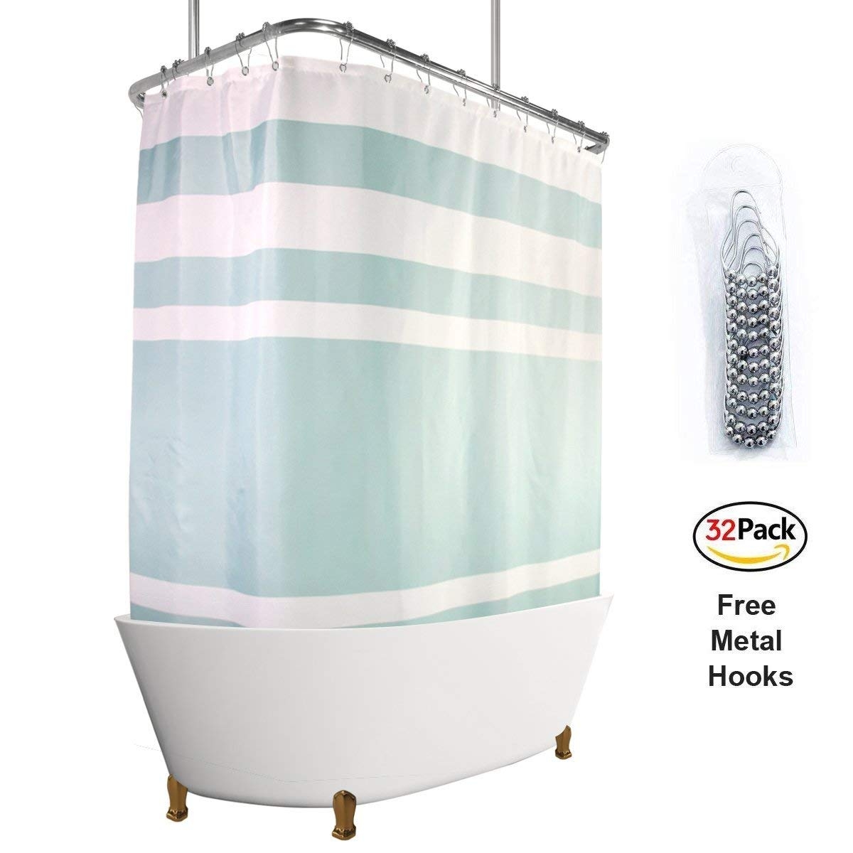 Riyidecor Waffle Clawfoot Tub Shower Curtain Set 180x70 Inch All Wrap Around Shower Curtain Polyester Bathroom Decor Fabric Panel Extra Wide 32-Pack Metal Shower Hooks Without Magnets