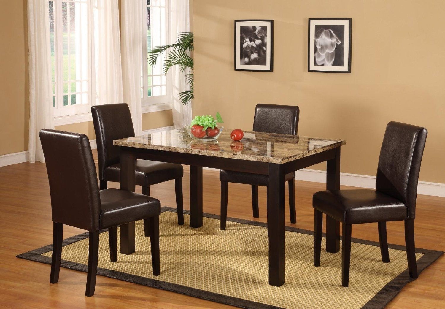 Roundhill Furniture Briden Dark Artificial Marble Top Dinette Dining Set