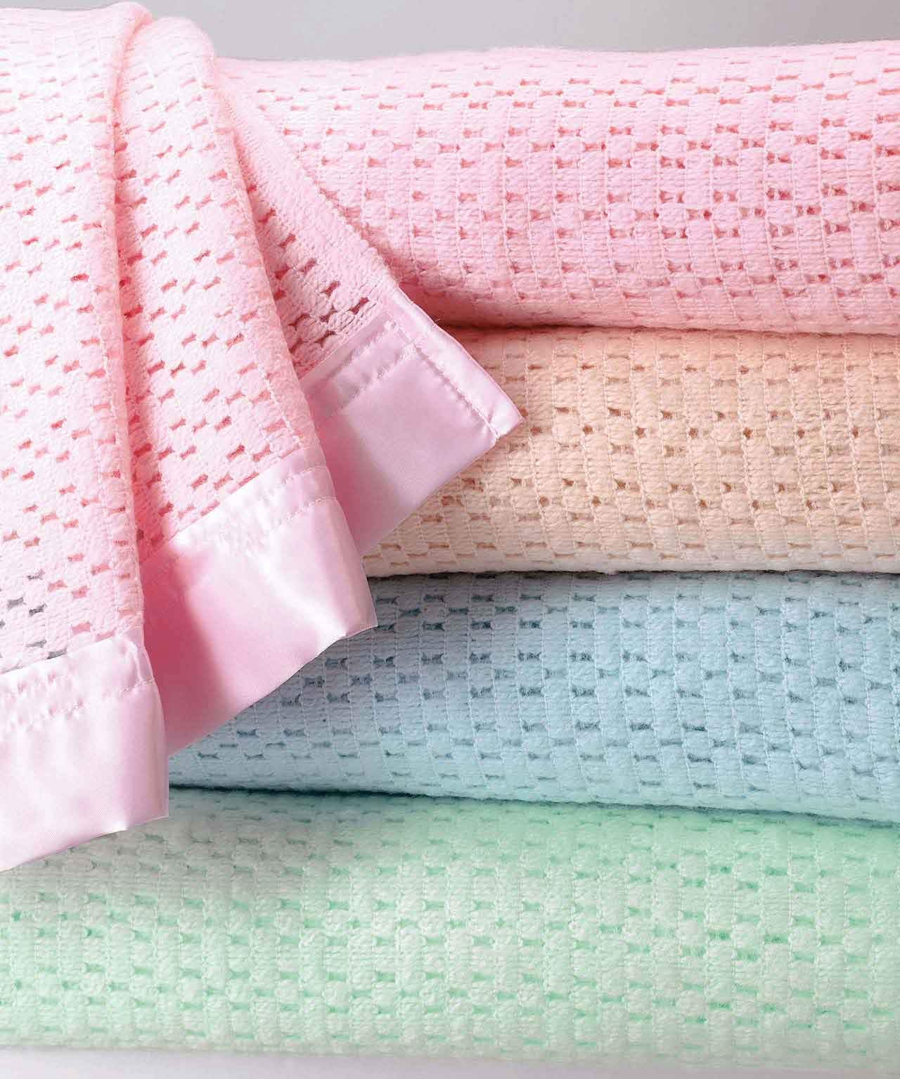 Acrylic Cellular Blanket Lightweight Weave Satin bordered Trim Wool Alternative 