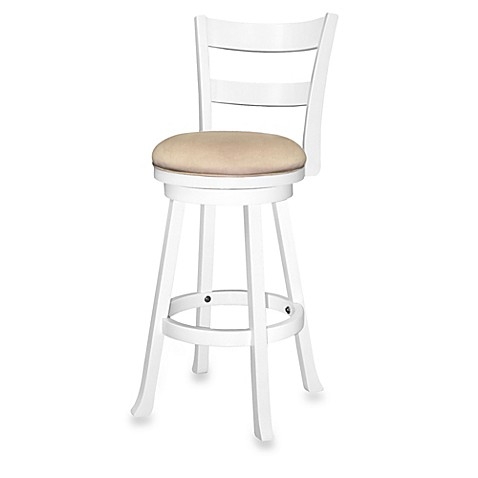 Sawyer 30-Inch Swivel Wood Bar Stool in White - Bed