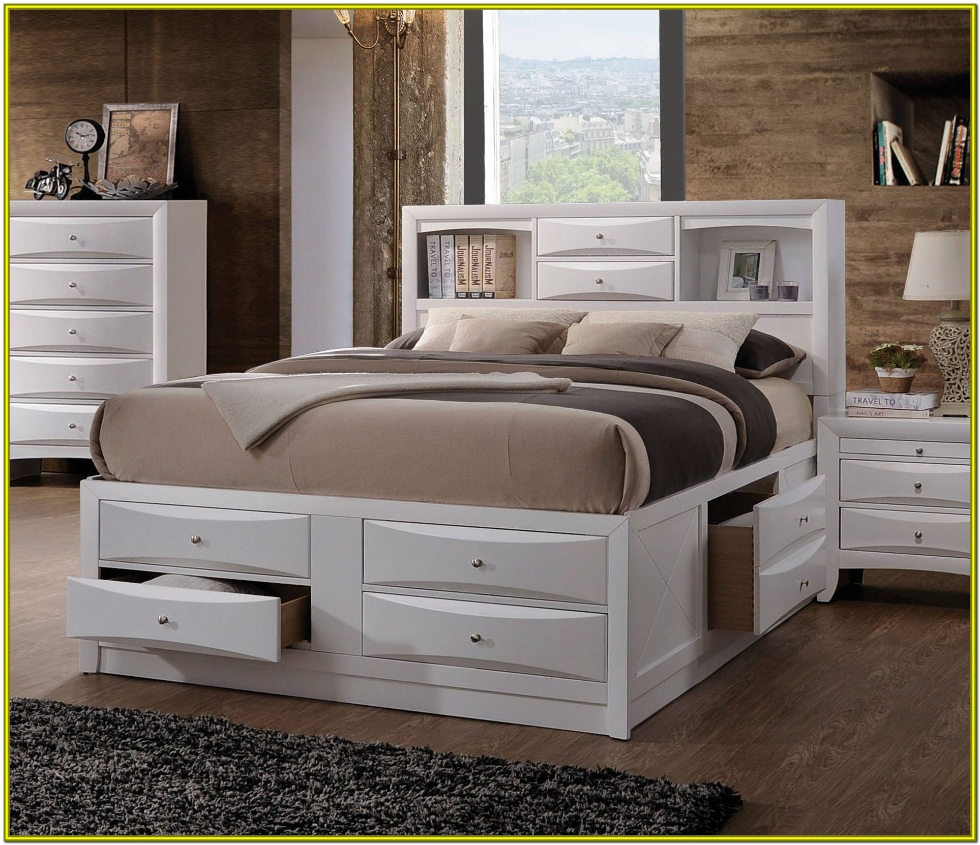 Platform Bed With Drawers Visualhunt, King Bed With Side Storage