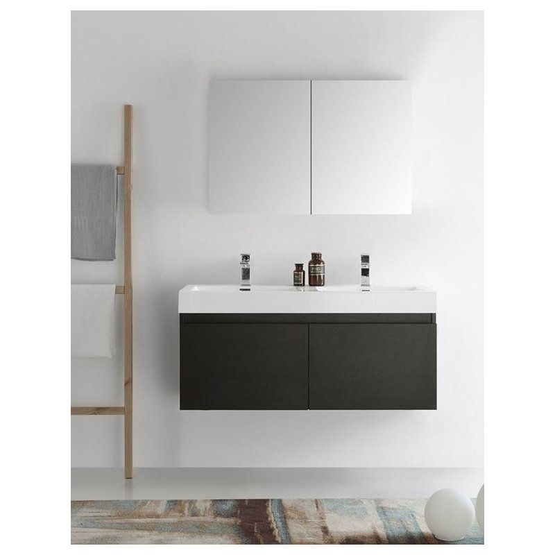 Senza 48" Mezzo Double Wall Mounted Modern Bathroom Vanity Set with Mirror